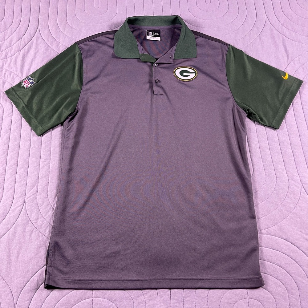 Nike Packers Polo Mens Medium Gray Green NFL On Field Dri Fit Shirt Swoosh